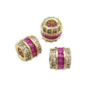 Copper Tube Beads Pave Zircon Large Hole Gold Plated, approx 6mm, 3mm hole [FN31679]