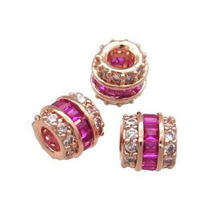Copper Tube Beads Pave Zircon Large Hole Rose Gold, approx 6mm, 3mm hole [FN31680]