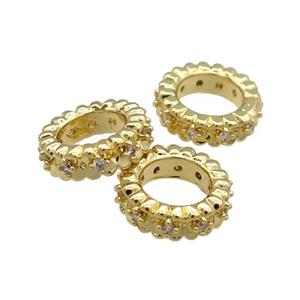 Copper Rondelle Beads Pave Zircon Large Hole Gold Plated, approx 10mm, 6mm hole [FN31682]