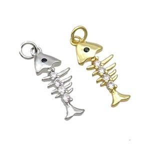 Copper Fishbone Pendant Pave Zircon Mixed, approx 8-19mm [FN31686]