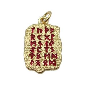 Copper Oracle Bones Pendant Red Enamel Gold Plated, approx 13-18mm [FN31717]