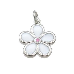 Copper Flower Pendant White Enamel Platinum Plated, approx 12.5mm [FN31722]