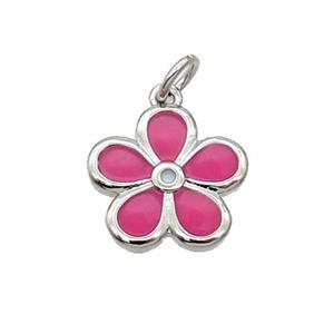 Copper Flower Pendant Hotpink Enamel Platinum Plated, approx 12.5mm [FN31723]