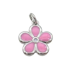 Copper Flower Pendant Pink Enamel Platinum Plated, approx 12.5mm [FN31724]