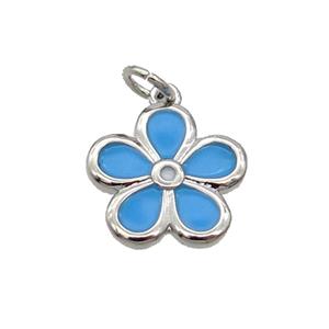 Copper Flower Pendant Blue Enamel Platinum Plated, approx 12.5mm [FN31725]