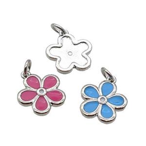 Copper Flower Pendant Enamel Platinum Plated Mixed, approx 12.5mm [FN31726]