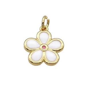Copper Flower Pendant White Enamel Gold Plated, approx 12.5mm [FN31727]