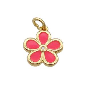 Copper Flower Pendant Hotpink Enamel Gold Plated, approx 12.5mm [FN31728]