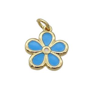 Copper Flower Pendant Blue Enamel Gold Plated, approx 12.5mm [FN31730]
