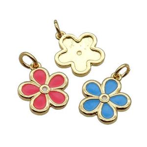Copper Flower Pendant Enamel Gold Plated Mixed, approx 12.5mm [FN31731]