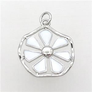 Copper Flower Pendant White Enamel Platinum Plated, approx 19mm [FN31732]