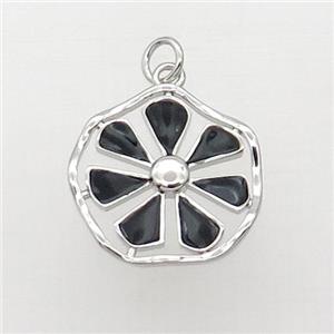 Copper Flower Pendant Black Enamel Platinum Plated, approx 19mm [FN31733]