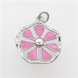 Copper Flower Pendant Pink Enamel Platinum Plated, approx 19mm [FN31736]