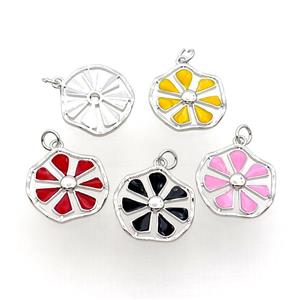 Copper Flower Pendant Enamel Platinum Plated Mixed, approx 19mm [FN31737]