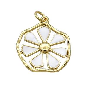 Copper Flower Pendant White Enamel Gold Plated, approx 19mm [FN31738]