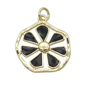 Copper Flower Pendant Black Enamel Gold Plated, approx 19mm [FN31739]