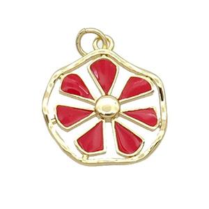 Copper Flower Pendant Red Enamel Gold Plated, approx 19mm [FN31740]