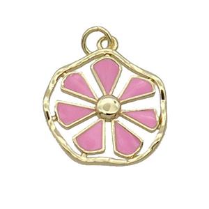 Copper Flower Pendant Pink Enamel Gold Plated, approx 19mm [FN31741]