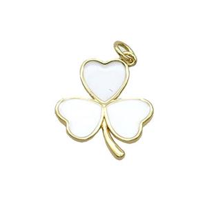 Copper Clover Pendant White Enamel Gold Plated, approx 15.5-17.5mm [FN31744]