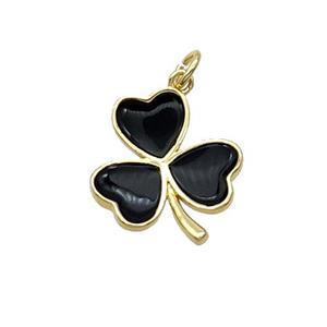 Copper Clover Pendant Black Enamel Gold Plated, approx 15.5-17.5mm [FN31745]