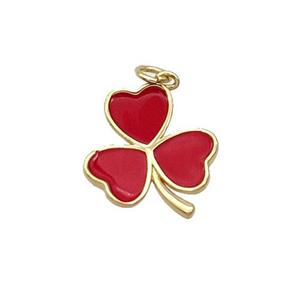 Copper Clover Pendant Red Enamel Gold Plated, approx 15.5-17.5mm [FN31746]