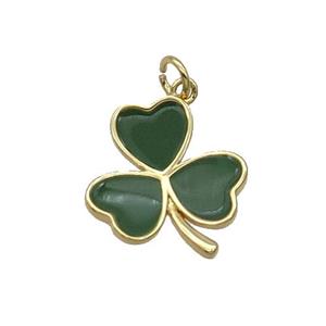 Copper Clover Pendant Green Enamel Gold Plated, approx 15.5-17.5mm [FN31747]