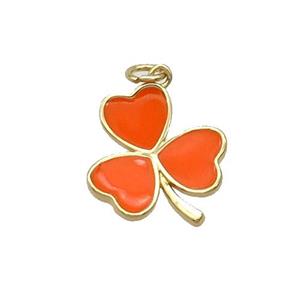Copper Clover Pendant Orange Enamel Gold Plated, approx 15.5-17.5mm [FN31748]