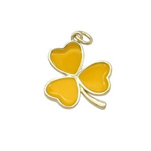 Copper Clover Pendant Yellow Enamel Gold Plated, approx 15.5-17.5mm [FN31749]