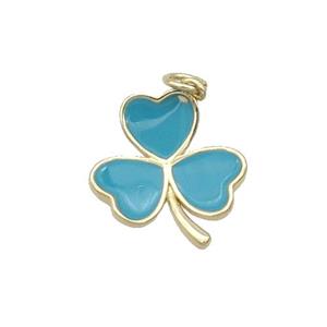 Copper Clover Pendant Teal Enamel Gold Plated, approx 15.5-17.5mm [FN31750]