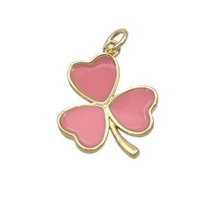 Copper Clover Pendant Pink Enamel Gold Plated, approx 15.5-17.5mm [FN31752]