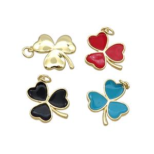 Copper Clover Pendant Enamel Gold Plated Mix Color, approx 15.5-17.5mm [FN31753]