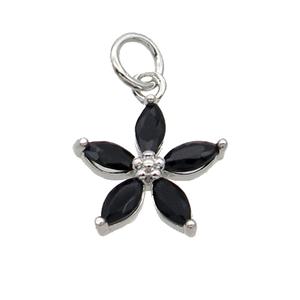 Copper Flower Pendant Pave Black Crystal Platinum Plated, approx 12.5mm [FN31755]