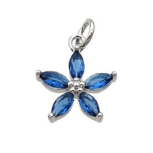 Copper Flower Pendant Pave Blue Crystal Platinum Plated, approx 12.5mm [FN31758]
