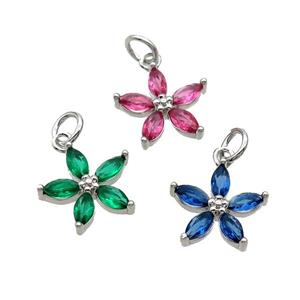 Copper Flower Pendant Pave Crystal Platinum Plated Mixed, approx 12.5mm [FN31759]