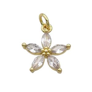 Copper Flower Pendant Pave Clear Crystal Gold Plated, approx 12.5mm [FN31760]