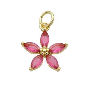 Copper Flower Pendant Pave Pink Crystal Gold Plated, approx 12.5mm [FN31763]