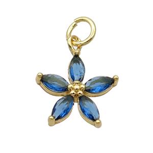 Copper Flower Pendant Pave Blue Crystal Gold Plated, approx 12.5mm [FN31765]