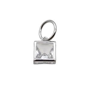 Copper Square Pendant Pave Clear Crystal Platinum Plated, approx 10mm [FN31770]
