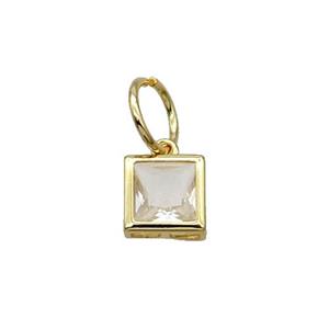 Copper Square Pendant Pave Clear Crystal Gold Plated, approx 10mm [FN31771]