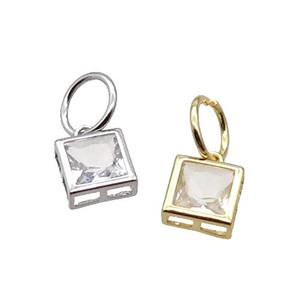 Copper Square Pendant Pave Clear Crystal Mixed, approx 10mm [FN31772]