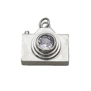 Copper Camera Pendant Pave Zircon Platinum Plated, approx 15-19mm [FN31773]