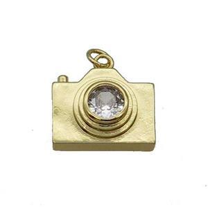 Copper Camera Pendant Pave Zircon Gold Plated, approx 15-19mm [FN31774]