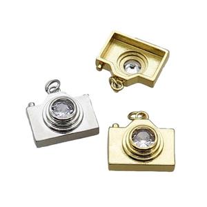 Copper Camera Pendant Pave Zircon Mixed, approx 15-19mm [FN31775]