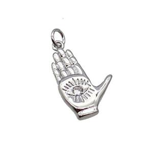 Copper Hand Eye Pendant Pave Zircon Platinum Plated, approx 14-20mm [FN31777]