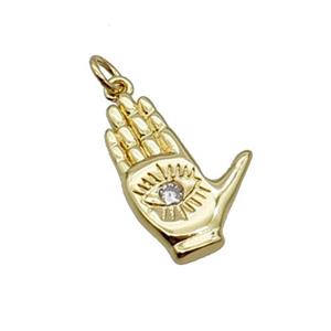 Copper Hand Eye Pendant Pave Zircon Gold Plated, approx 14-20mm [FN31778]