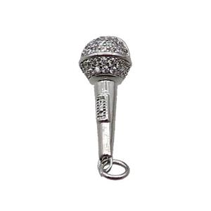 Copper Microphone Pendant Pave Zircon Platinum Plated, approx 9-21mm [FN31783]