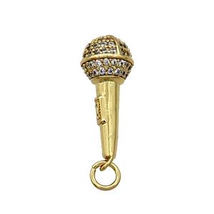 Copper Microphone Pendant Pave Zircon Gold Plated, approx 9-21mm [FN31784]