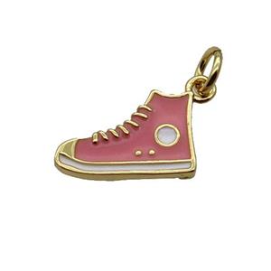 Copper Shoes Pendant Pink Enamel Gold Plated, approx 9-14mm [FN31788]