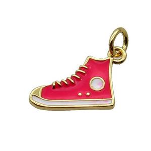 Copper Shoes Pendant Hotpink Enamel Gold Plated, approx 9-14mm [FN31789]