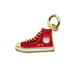 Copper Shoes Pendant Red Enamel Gold Plated, approx 9-14mm [FN31790]